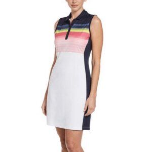 Callaway Womens Sleeveless Golf Polo Dress Multicolor Stripe Navy & White Size M